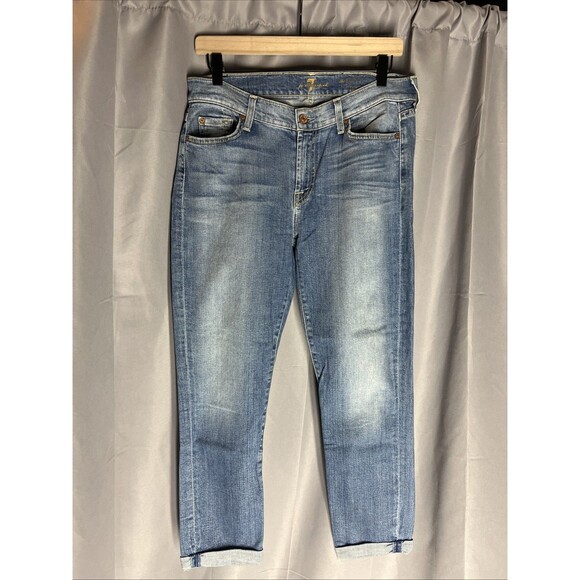 7 For All Mankind Denim - Seven 7 For All Mankind Skinny Crop & Roll Blue Denim Jeans Women's Size 31